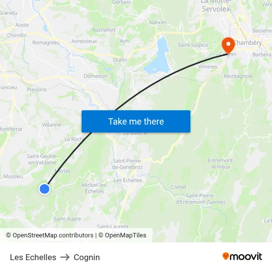 Les Echelles to Cognin map