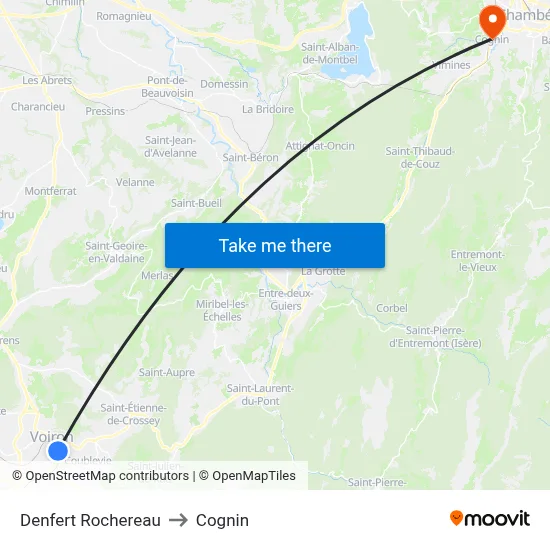Denfert Rochereau to Cognin map