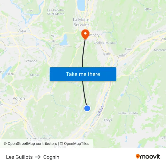 Les Guillots to Cognin map