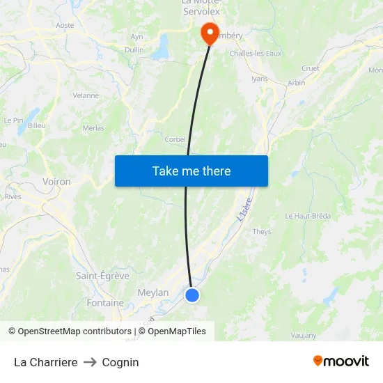 La Charriere to Cognin map