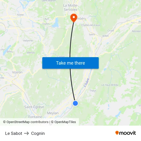 Le Sabot to Cognin map