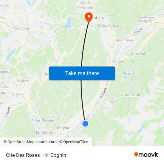 Cite Des Roses to Cognin map