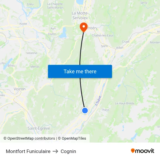 Montfort Funiculaire to Cognin map