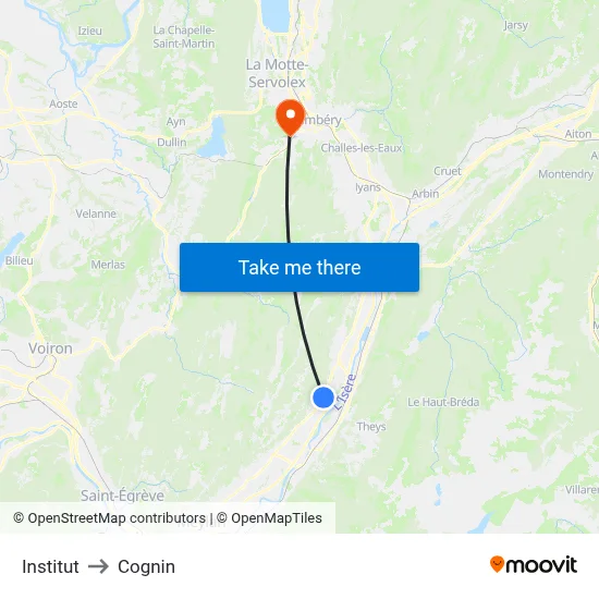 Institut to Cognin map