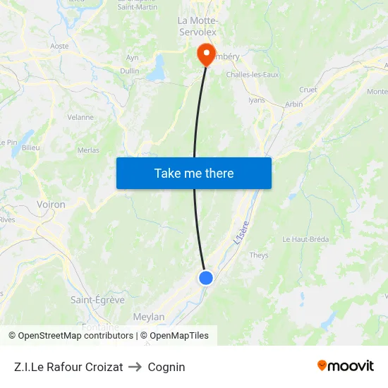 Z.I.Le Rafour Croizat to Cognin map