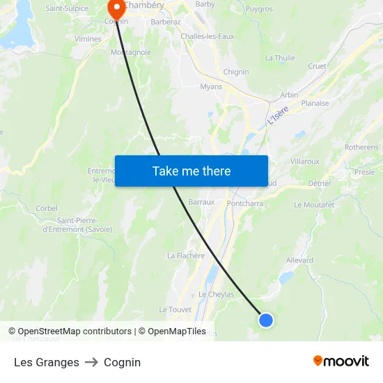 Les Granges to Cognin map