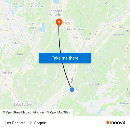 Les Essarts to Cognin map