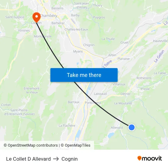 Le Collet D Allevard to Cognin map