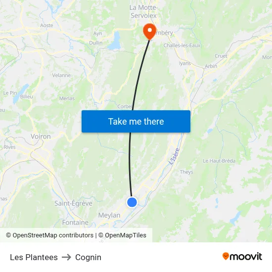 Les Plantees to Cognin map