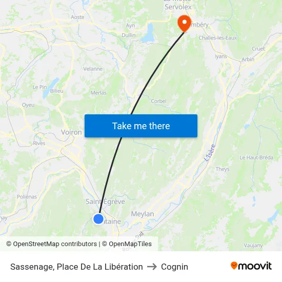 Sassenage, Place De La Libération to Cognin map