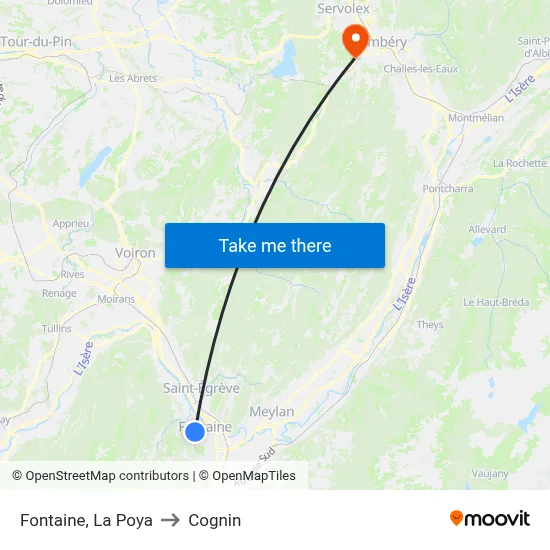 Fontaine, La Poya to Cognin map