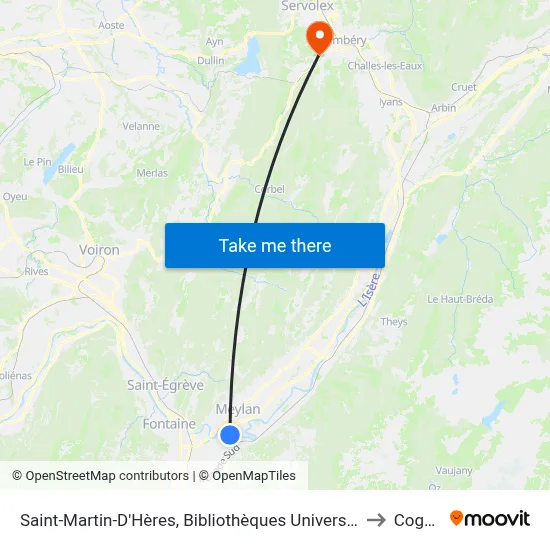 Saint-Martin-D'Hères, Bibliothèques Universitaires to Cognin map