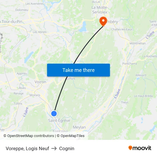 Voreppe, Logis Neuf to Cognin map