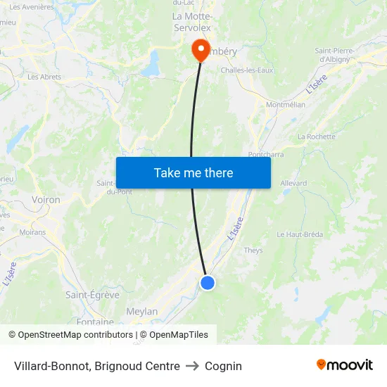 Villard-Bonnot, Brignoud Centre to Cognin map