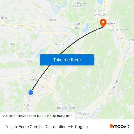 Tullins, Ecole Camille Desmoulins to Cognin map