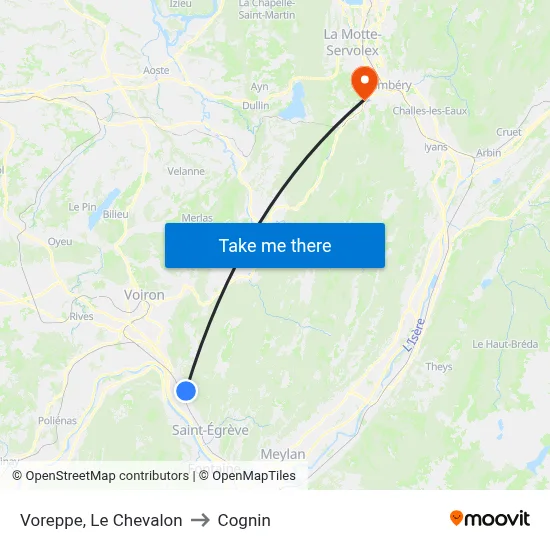 Voreppe, Le Chevalon to Cognin map