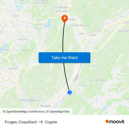Froges, Coquillard to Cognin map