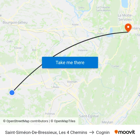 Saint-Siméon-De-Bressieux, Les 4 Chemins to Cognin map