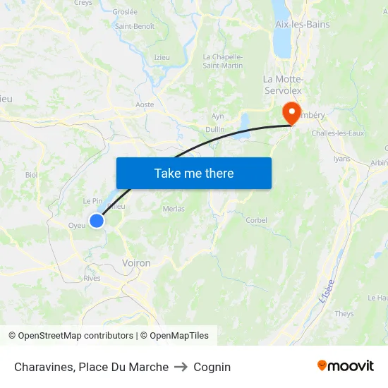 Charavines, Place Du Marche to Cognin map