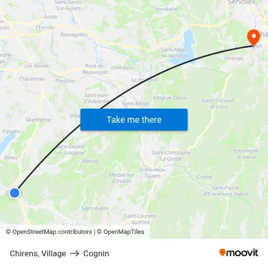 Chirens, Village to Cognin map