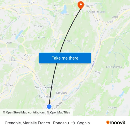 Grenoble, Marielle Franco - Rondeau to Cognin map