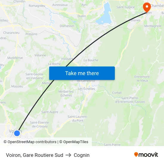 Voiron, Gare Routiere Sud to Cognin map