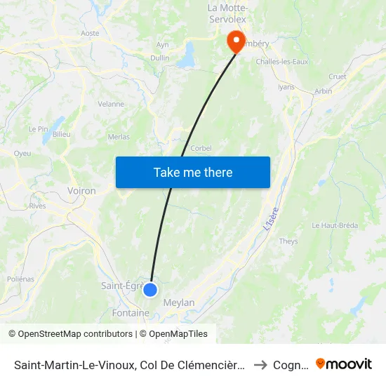 Saint-Martin-Le-Vinoux, Col De Clémencières to Cognin map