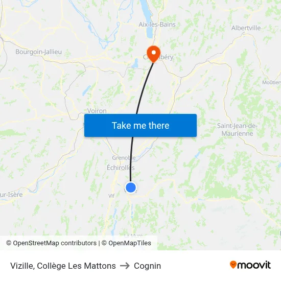 Vizille, Collège Les Mattons to Cognin map