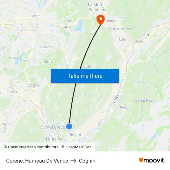 Corenc, Hameau De Vence to Cognin map