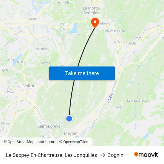 Le Sappey-En-Chartreuse, Les Jonquilles to Cognin map
