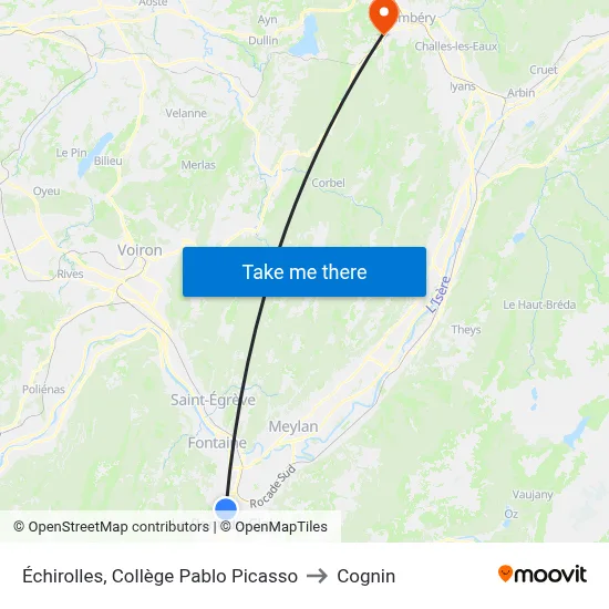 Échirolles, Collège Pablo Picasso to Cognin map