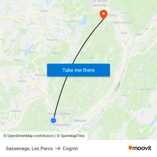 Sassenage, Les Parcs to Cognin map