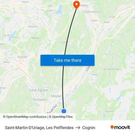 Saint-Martin-D'Uriage, Les Peiffendes to Cognin map
