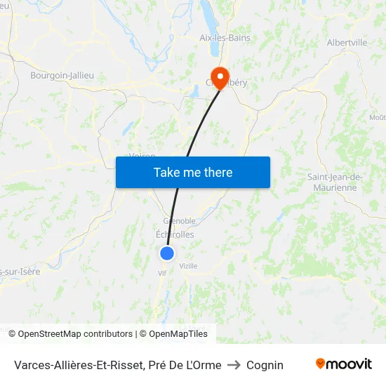 Varces-Allières-Et-Risset, Pré De L'Orme to Cognin map