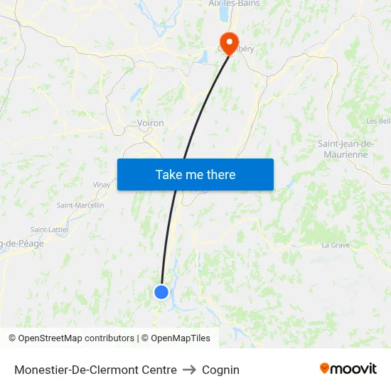 Monestier-De-Clermont Centre to Cognin map