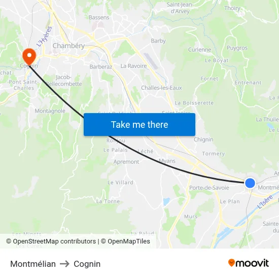 Montmélian to Cognin map