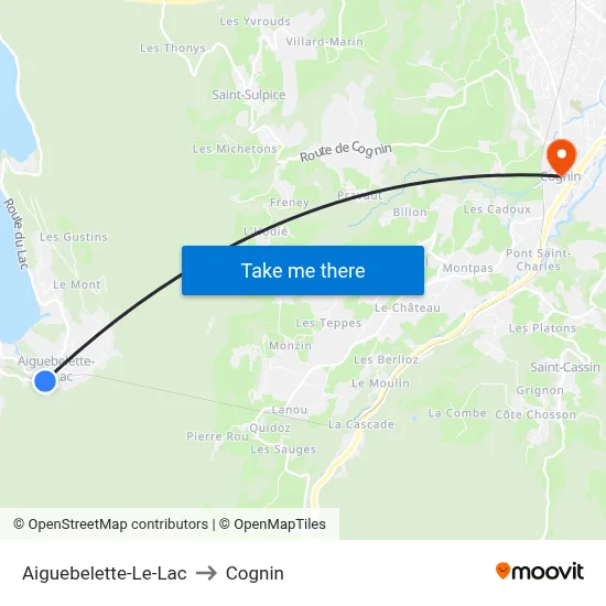 Aiguebelette-Le-Lac to Cognin map