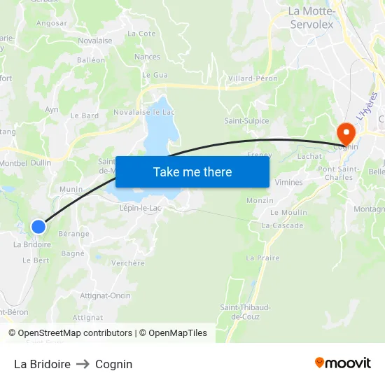 La Bridoire to Cognin map