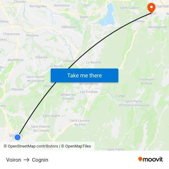 Voiron to Cognin map
