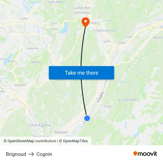 Brignoud to Cognin map