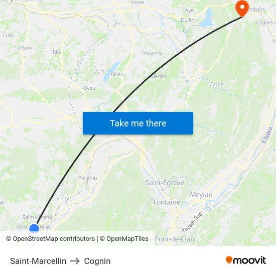 Saint-Marcellin to Cognin map