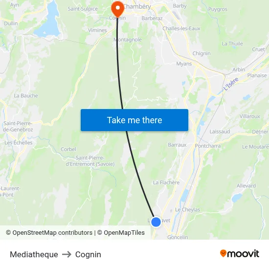 Mediatheque to Cognin map