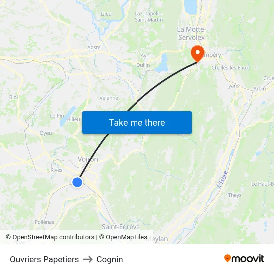 Ouvriers Papetiers to Cognin map