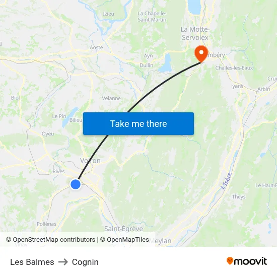 Les Balmes to Cognin map