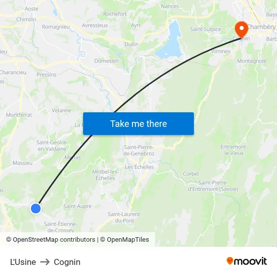 L'Usine to Cognin map