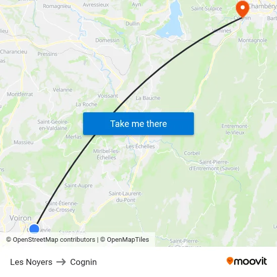 Les Noyers to Cognin map