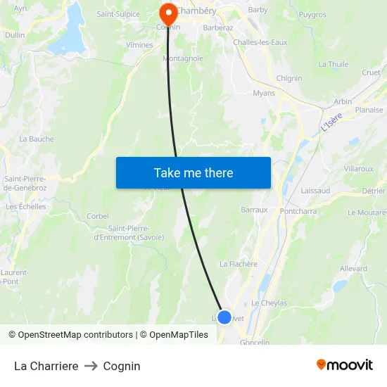 La Charriere to Cognin map