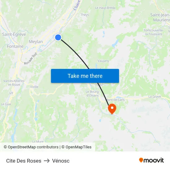 Cite Des Roses to Vénosc map