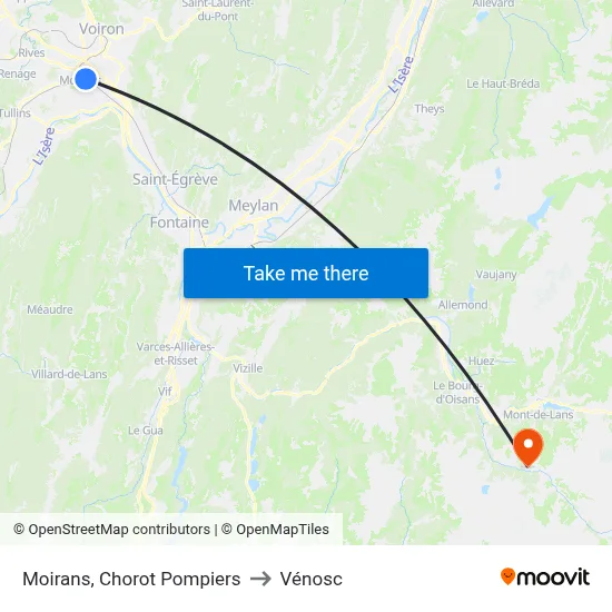 Moirans, Chorot Pompiers to Vénosc map