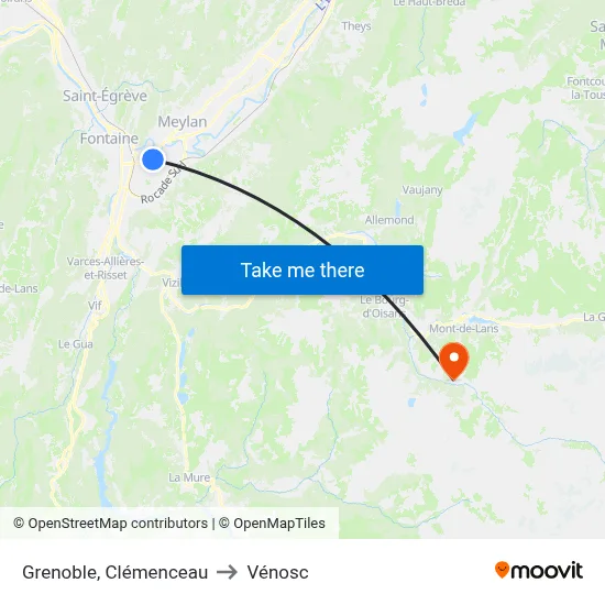 Grenoble, Clémenceau to Vénosc map